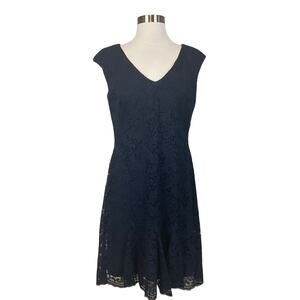 Ralph Lauren Women's Cocktail Dress Size 6 Blue Lace Sleeveless Fit and Flare